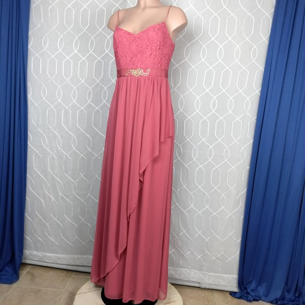Adriana Papell Gown Salmon Peach Bridesmaid, Prom, evening gown Lace Top8 - Picture 10 of 10